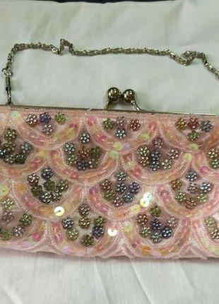 Нарядная сумочка клатч расшитая бисеоом, пайетками. charlotte reid. англия. 25х11см