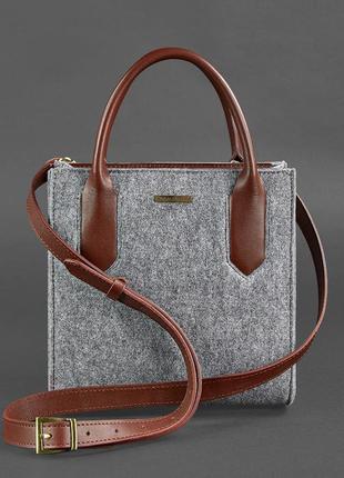 Сумочка, кроссбоди женская малая из фетра, коричневая