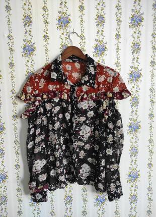 Шифоновая блуза с разрезным рукавом и рюшами