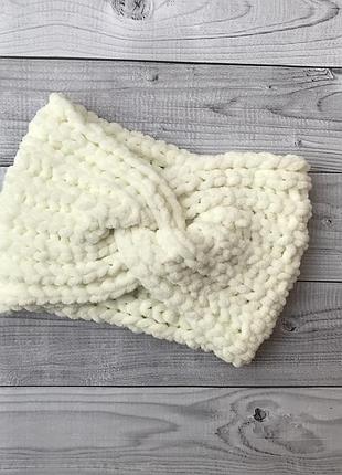 Повязка тёплая на девочку вязаная повязочка плюшевая велюровая повязка тёплая для девочки