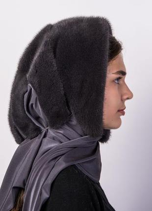 Серый платок на голову из меха норки2 фото
