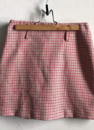 Pull&bear юбка в клетку короткая школьная розовая юбка теннисная2 фото