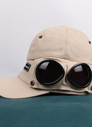 Кепка бейсболка з маскою сонцезахисні окуляри hande made, унісекс бежевая