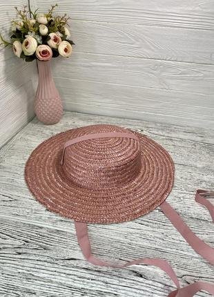 Шляпа солнцезащитная соломенная женская ханой розовый (55-58)