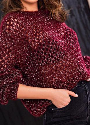 Ажурный махеровый свитер с эффектом металлик3 фото