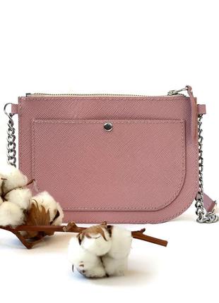 Кожаная розовая сумочка клатч