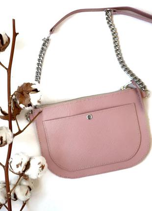 Кожаная розовая сумочка клатч2 фото