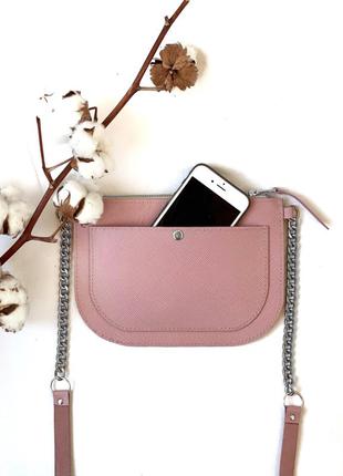 Кожаная розовая сумочка клатч3 фото