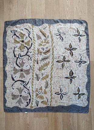 Винтажный большой шелковый полупрозрачный жатый платок цветочный принт абстракция2 фото