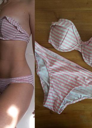 Купальник роздільний/ раздельный/ с рюшкой/ бандо/ слип/ в квадрат