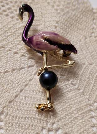 Брошь "фламинго" с натуральным жемчугом
