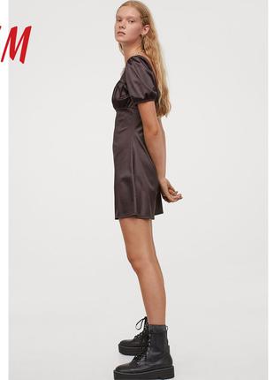 Платье с пышным рукавом h&m темно-коричневый3 фото