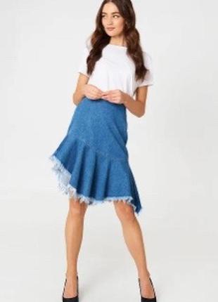 Джинсовая юбка с воланом и бахромой р.m/l1 фото