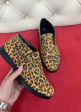 Крутые замшевые ботинки лоферы леопард3 фото