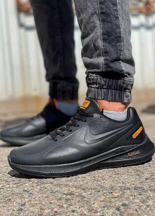 Чоловічі чорно-помаранчеві осінні демісезонні кросівки nike zoom winflog🆕найк зум