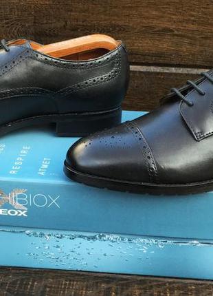 Брендовые стильные черные мужские туфли броги geox кожа3 фото