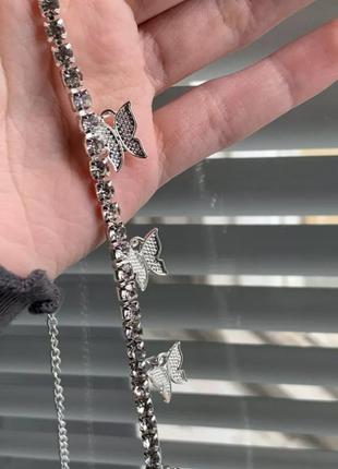 Чокер цепочка колье ожерелье многослойный подвеска  бабочки серьги серёжки6 фото