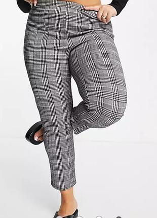 Бесподобные стрейчевые брюки леггинсы принт клетка высокая посадка батал yours