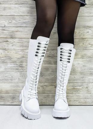 Женские высокие белые сапоги на шнуровке,размерность 35-403 фото