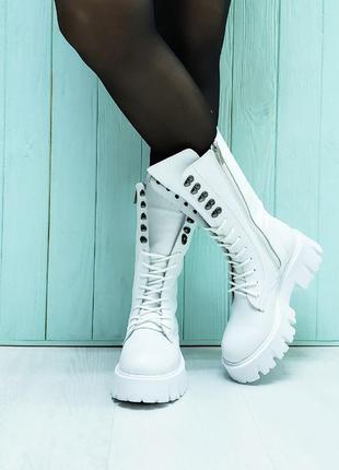 Белые высокие ботинки на шнуровке ,зима и деми ,35-41 р.р.1 фото