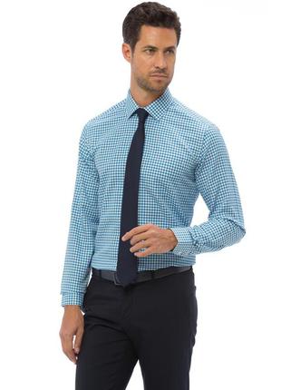 Белая мужская рубашка lc waikiki/лс вайкики в клетку цвета морской волны