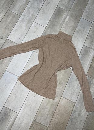 Бежевый шерстяной свитер,бежевая водолазка в рубчик(028)