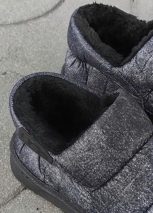 Темно серые черные лейбы теплые слипоны ботинки кроссовки дутики угги на меху осенние зимние5 фото