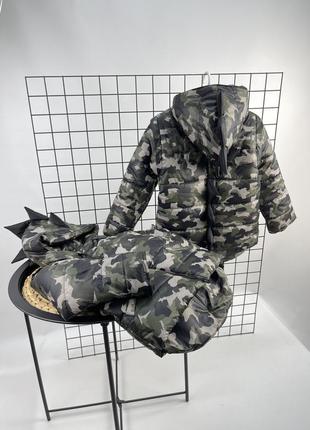 Куртка трансформер відстібні рукава на флісі діно з ріжками7 фото