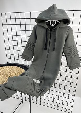 Теплий на флісі з начесом ромпер суцільний комбінезон з капюшоном