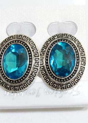 Клипсы с голубым кристаллом