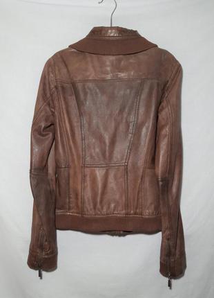 Натуральная кожаная куртка на молнии с манжетами4 фото