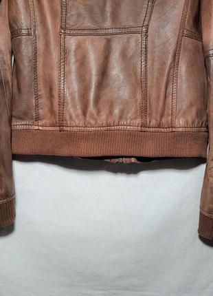 Натуральная кожаная куртка на молнии с манжетами6 фото