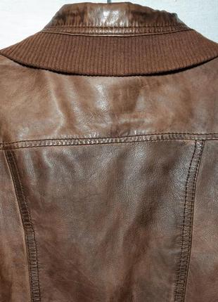 Натуральная кожаная куртка на молнии с манжетами5 фото