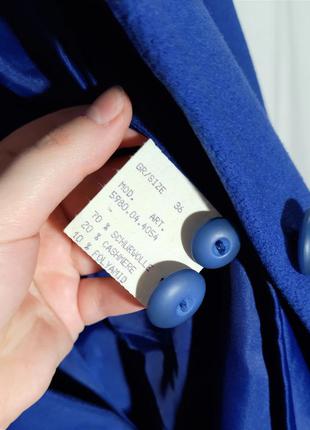 Натуральное шерстяное кашемировое короткое пальто полупальто синее9 фото