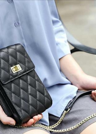 Сумка сумочка маленька стьобана шкіряна чохол для мобільного телефону жіноча чорна чорна кроссбоди з натуральної шкіри клатч для вагітних італія7 фото