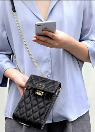 Сумка сумочка маленькая стеганая кожаная для мобильного телефона чехол женская черная чёрная кроссбоди из натуральной кожи клатч для беременных италия8 фото