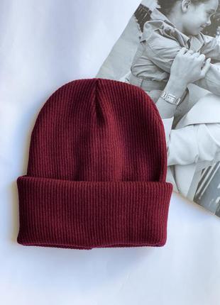 Шапка женская бордовая двойная