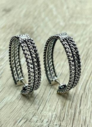 Ажурные серебряные серьги 925 пробы, кольца