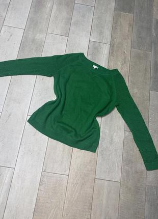 Зелёный шерстяной свитер,пуловер,сетка(028)