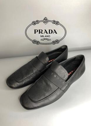 Prada оригинальные чёрные кожаные мужские спортивные туфли лоферы мокасины