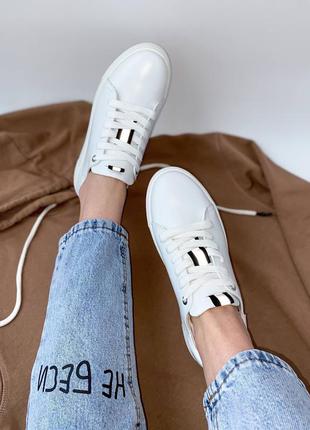 🔥 белые кожаные натуральные кроссовки кеды с рефлективными вставками5 фото