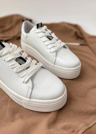 🔥 белые кожаные натуральные кроссовки кеды с рефлективными вставками7 фото