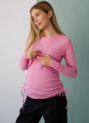 Трикотажний джемпер для вагітних та годуючих рожевий (джемпер для беременных и кормящих)6 фото