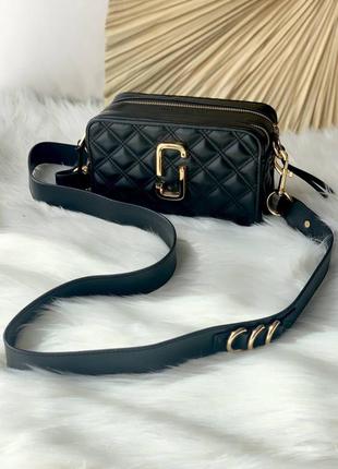 Marc jacobs black женская черная миленькая трендовая стильная сумочка с ремешком бренд жіноча маленька модна чорна сумка
