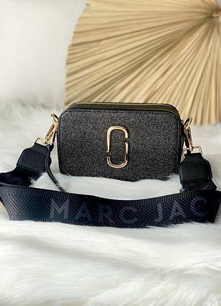 Marc jacobs snapshot black shine женская черная блестящая стильная брендовая сумочка с ремешком тренд жіноча маленька модна чорна сумка