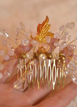 Гребінь з рожевим кварцом "рожеве золото"