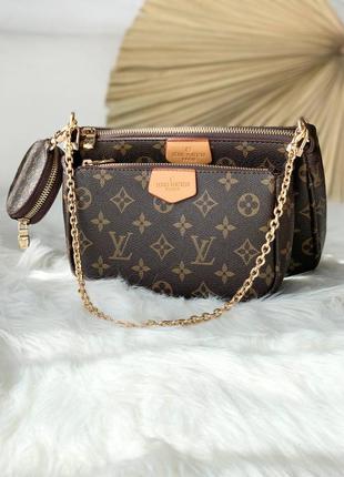 Multi pochette brown женская комбинированная брендовая стильная сумочка с цепью и ремешком жіноча трендова модна коричнева сумка 2 в 1