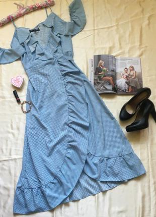 Платье на запах в горошек голубого цвета платье в пол жіноча довга сукня6 фото