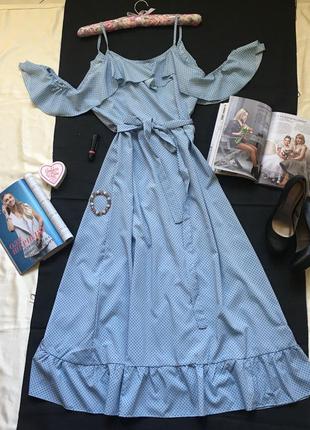 Платье на запах в горошек голубого цвета платье в пол жіноча довга сукня2 фото