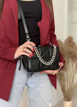 Небольшая стильная женская сумочка с цепью, сумка с серебрёной цепью3 фото